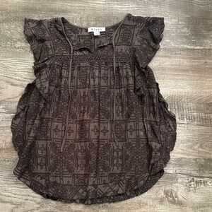 Hiche Medium Women's Brown Patterned Cotton Silk Blend Top